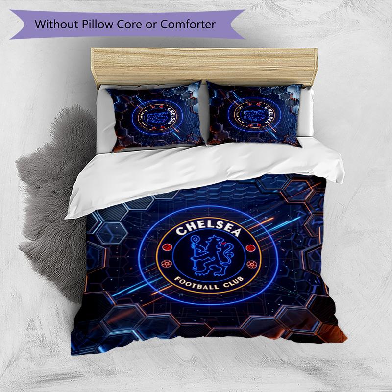 Chelsea FC Pattern Printed 3PCS Bedding Set Soft Skin-Friendly Washable Duvet Cover & Pillowcases Set All Season Bedroom