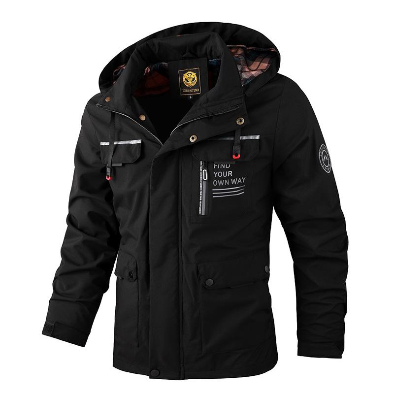 Hooded Jacket Men, In Spring and Autumn, Outdoor Windbreaker Jackets, Mid-length, Windproof, Warm Clothing