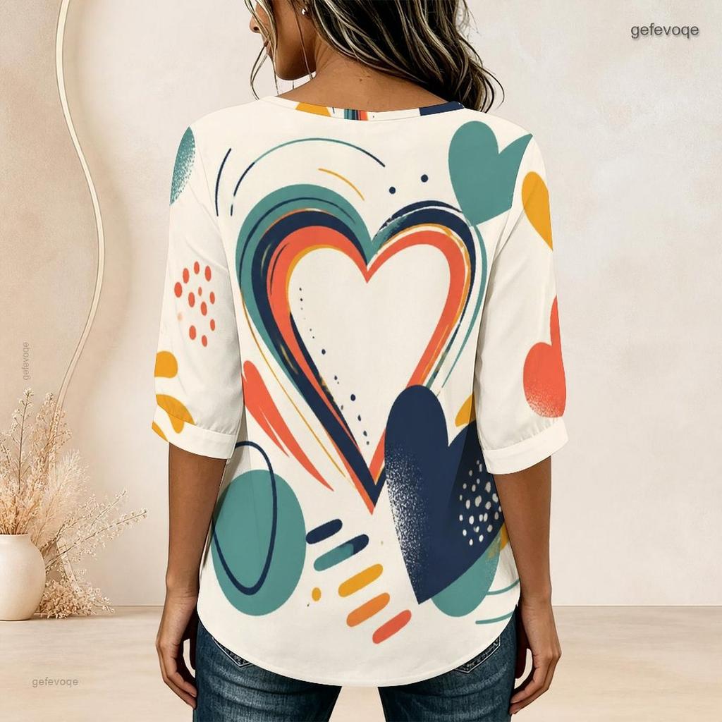 Plus Size Women Crew Neck Mid Sleeve Button Front Tie Front Fashionable Blouse