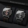 2PCS/Set Men Business Watches Fashion Square Quartz Watch With Calendar for Mens Clock Reloj Hombre