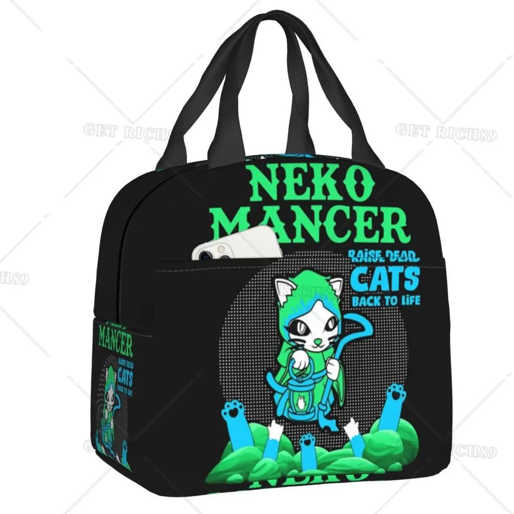 Satanic Cat Insulated Lunch Bag Waterproof Thermal Cooler Lunch Box with Side Pocket for Women Men Kids Camping Travel