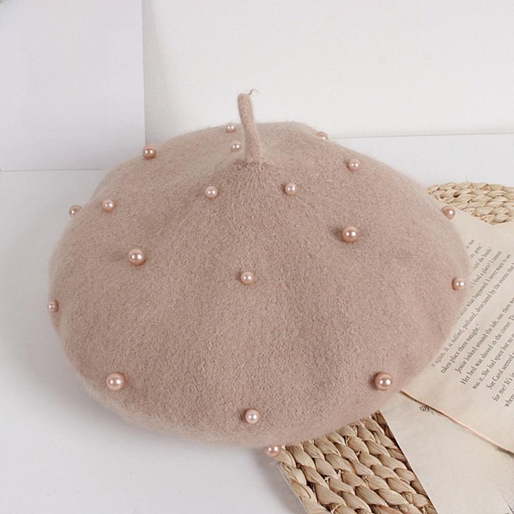 Pearl Children's Beret Woolen Painter Hat Fashion Baby Wool Hat  Kid
