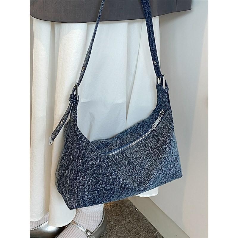 Ielgy Denim Bag Casual One-Shoulder Underarm Bag Popular Fashion Cross-Body Dumpling Bag