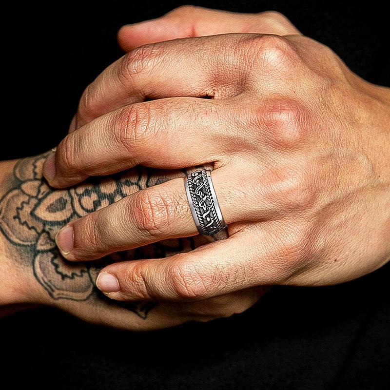 Vintage Ring Man,Stainless Steel Twisted Rope Design Textured Pattern Ring, Men's Jewelry