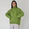 Oversized Green High Neck Knit Sweater with Ribbed Hem and Cuffs