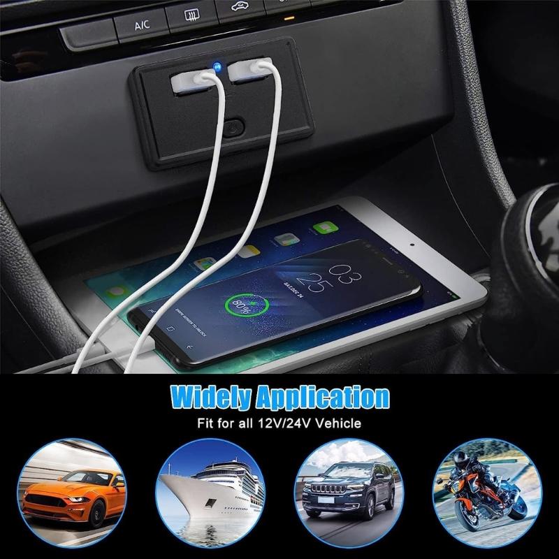 Двойное USB-зарядное устройство для автомобиля Розетка 4,8 А Выход для зарядки телефона Адаптер питания Подходит для Мотоцикла Лодки Морского транспорта Грузовика Квадроцикла Автодома