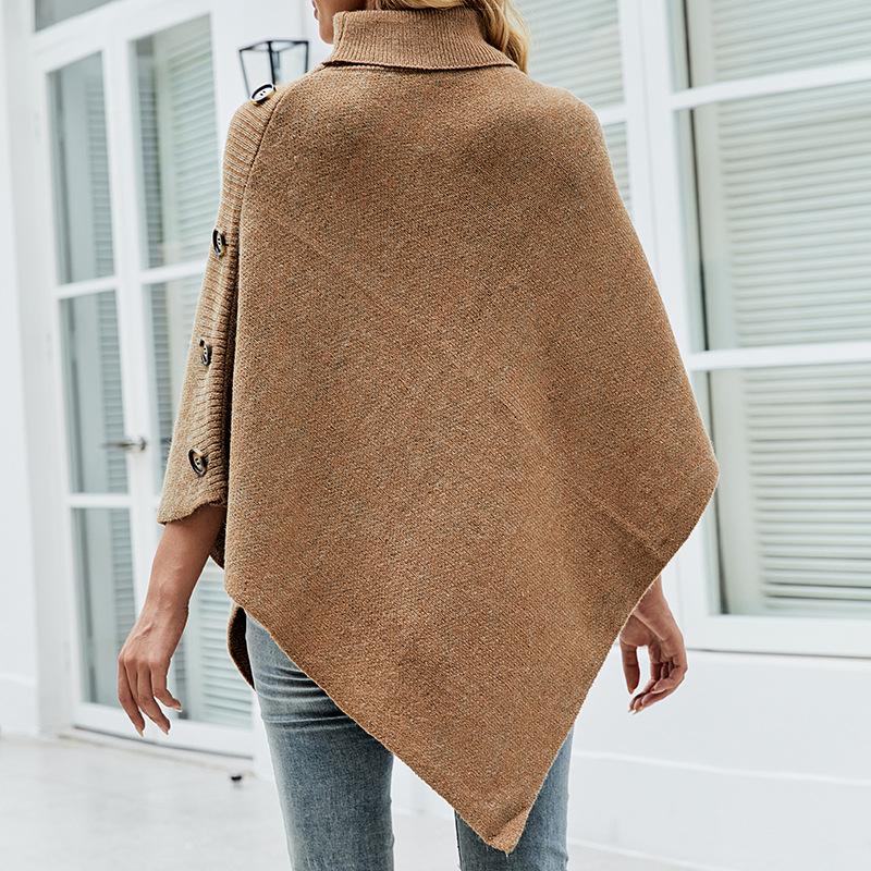 Fashion Warm Autumn Winter All-match Loose Shawl Cape Sweater Women Solid Color High-neck Cross-border Knitted Sweater Coat