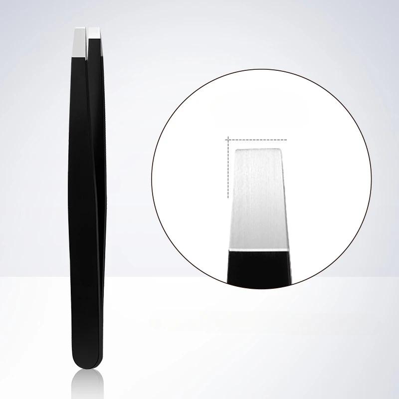 Пинцет для бровей из нержавеющей стали черного цвета со скошенным и плоским кончиком, инструменты для красоты, для наращивания ресниц и удаления вросших волос