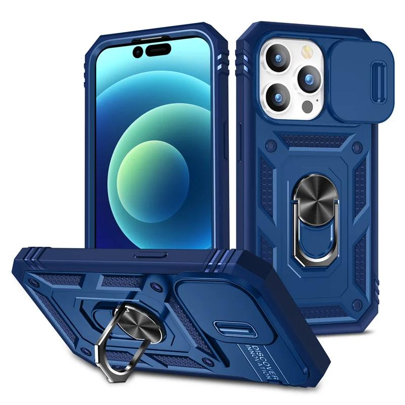 Ударопрочный Защитный Чехол с Защитой Линзы Для iPhone 17 16 15 14 13 12 Pro Max Plus 13mini Чехол Бронированный с Кольцом-Подставкой для iphone17 Pro Max