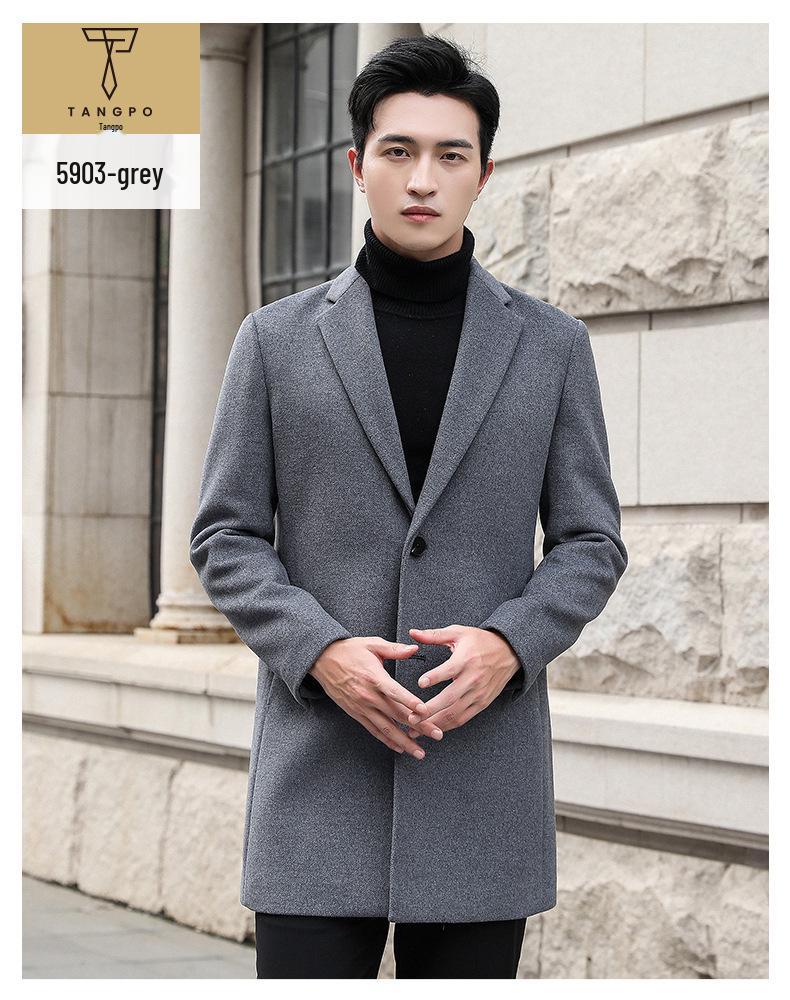 Men's Mid-Length Wool Slim Fit Trench Coat