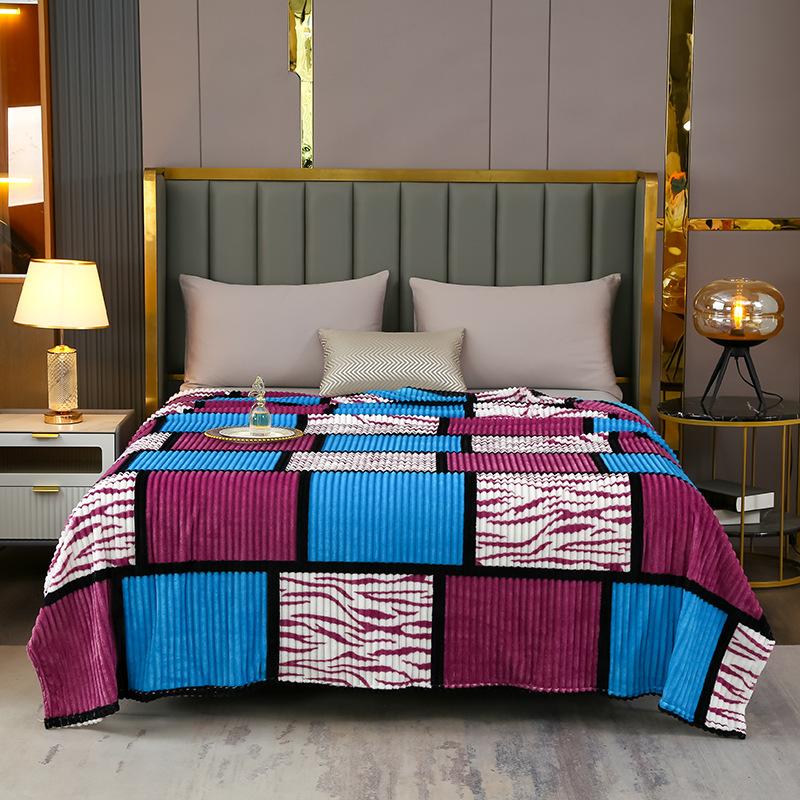 High-quality Milk Velvet Blanket with Geometric Square Print, Suitable for Bed, Travel, and Car Use. Made of Soft and Comfortable Polyester Fabric