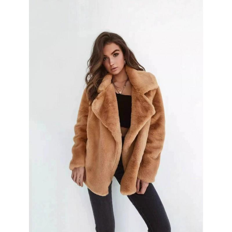Womens Mid-Length Faux Fur Blazer Coat Casual Lapel Outerwear All
