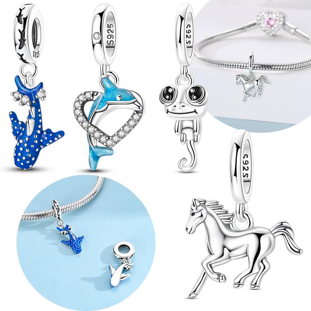 Кулон Синий Кит Дельфин Лягушка Животное Лошадь Бусины Подходит для Браслета Изысканный Подарок Аксессуар Сделай Сам Изготовление Ювелирных Изделий Аксессуар