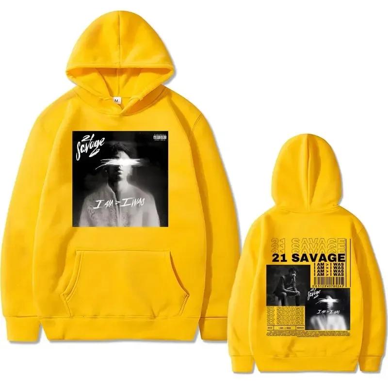 Rapper 21 Savage I Am I Was Music Album Graphics Hoodie Men Hip Hop Vintage Oversized Sweatshirts Hoodies Streetwear