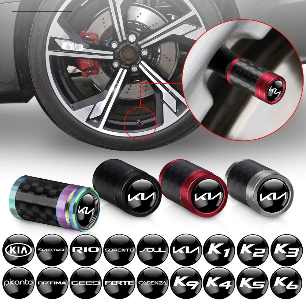 AABIY1 4Pcs Carbon Fiber Car Wheel Tire Valve Stem Air Cap Accessories For KIA Ceed Sportage Rio K5 Optima Cerato Proceed Venga Sedona