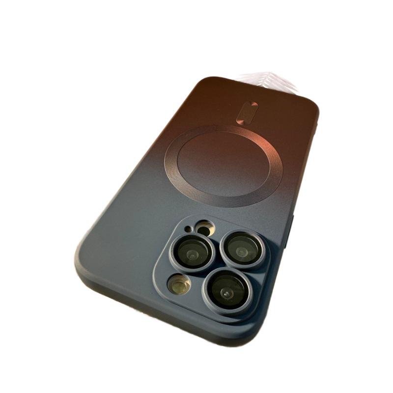 Чехол-бампер из жидкого силикона с полным покрытием для iPhone 13/14 Pro Max с магнитным градиентным дизайном и защитой камеры