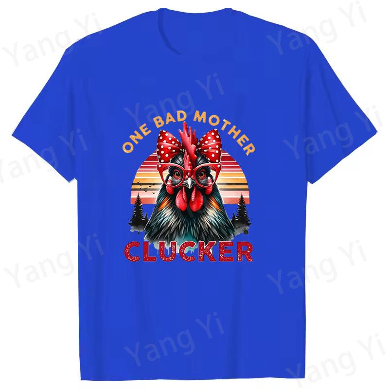 One Bad Mother Clucker T Shirt UnisexWomens Cartoon Hen Pattern with Polka Dot Bow Glasses Shirt Casual Streetwear Fashion Tees