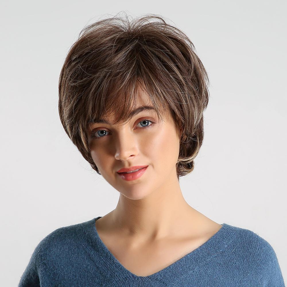 Короткие медово-коричневые синтетические парики для женщин, многослойные парики из натуральных волос со свободным пробором, короткий парик на каждый день, термостойкий