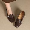 French Retro One Foot Shallow Mouth Single Shoe for Women Round Toe Mid Heeled Loafers For Work Small Leather Shoes For Women