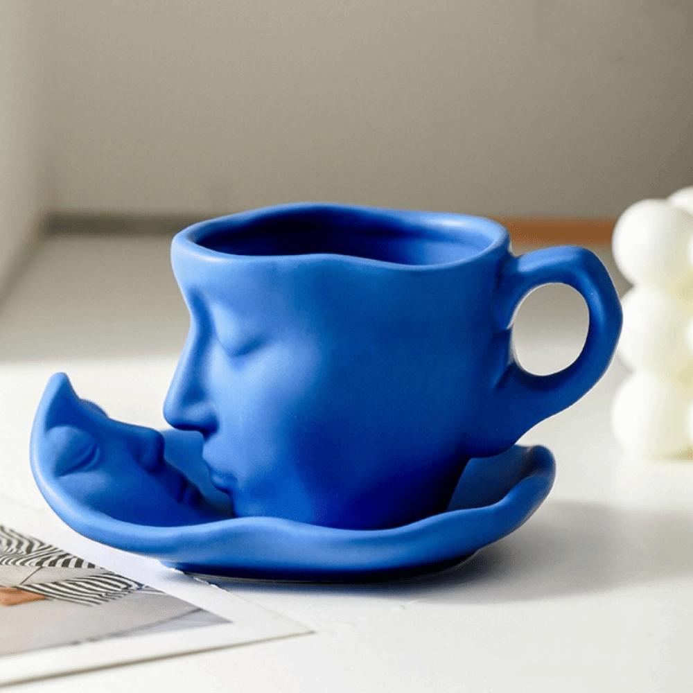 Face Shape Kissing Face Cups With Tray Coffee Cup Unique Artistic Ceramic Mug Home Use