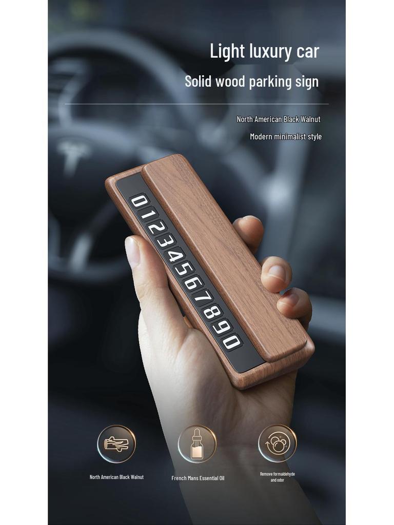 Black Walnut Wood Temporary Parking Phone Number Sign for Car