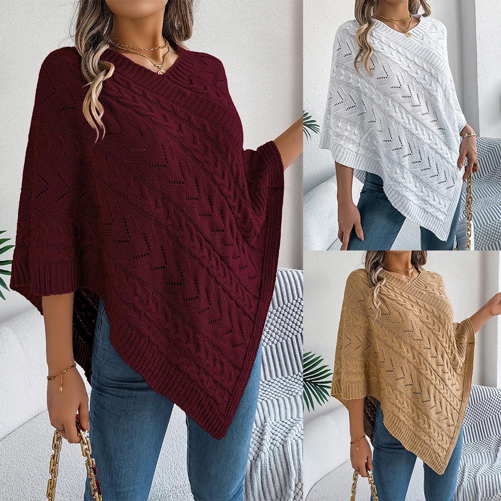 Women's Cable Knit Cape Sweater Oversized Open Front Poncho Coat Casual Solid Color