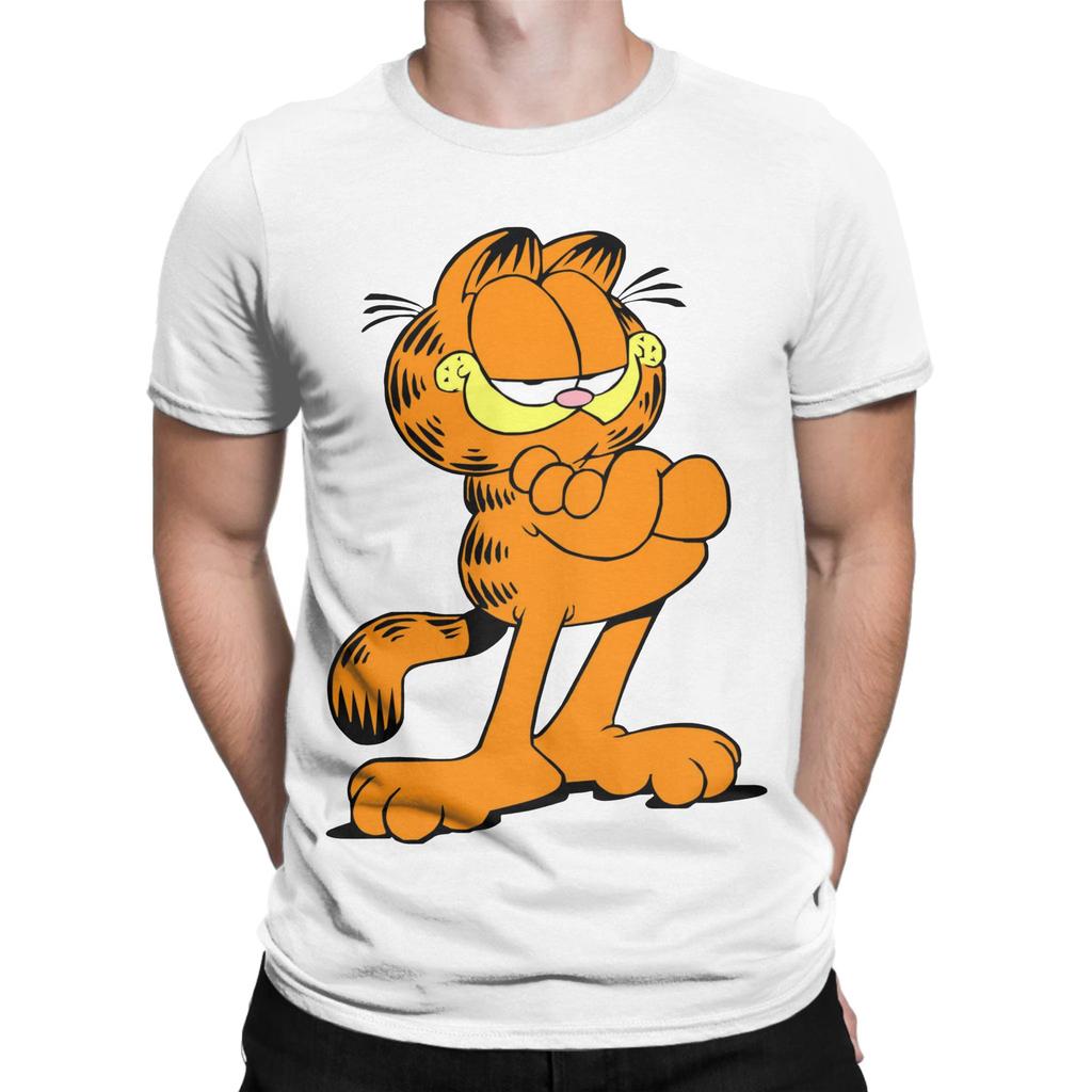 Garfields Lovely Cat T-Shirt Men's Cotton Tops Novelty Round Neck Short Sleeve