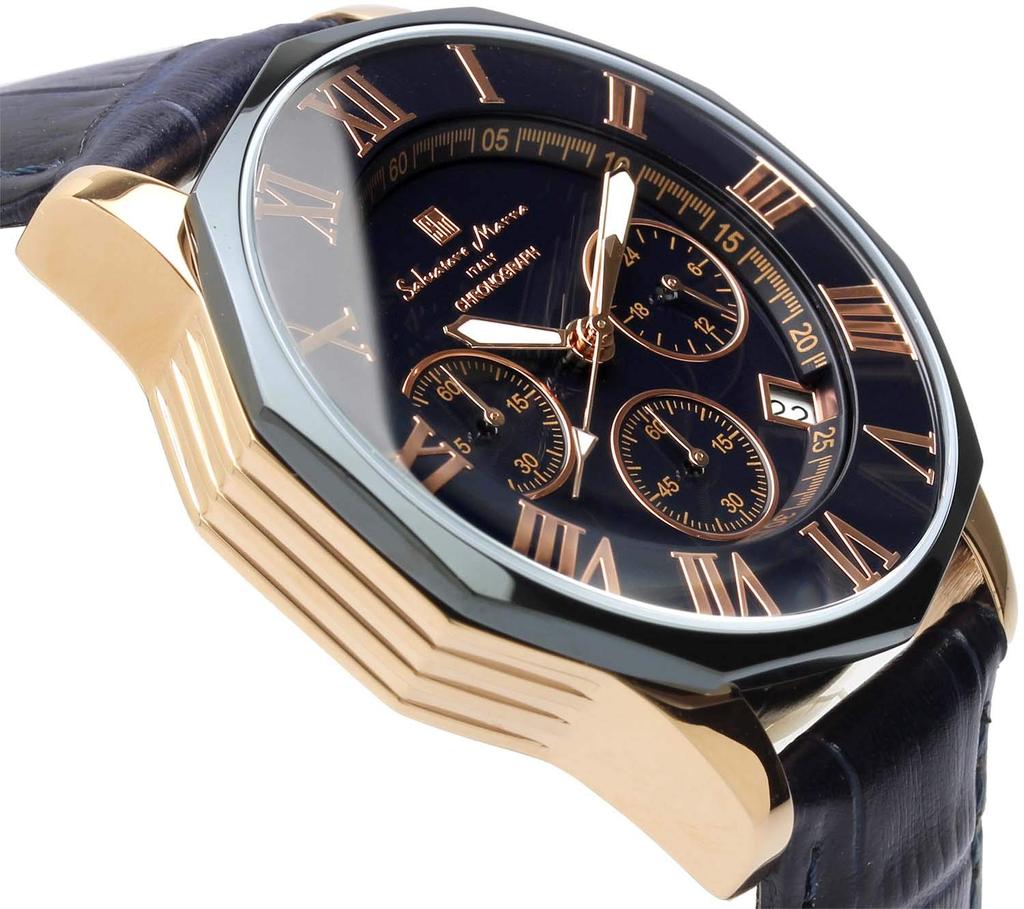 Watch Navy Chronograph 10 ATM Water Resistant Business Formal Leather Belt [Salvatore Mara] Men's SM15104S-PGNVPG