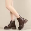 Зимние коричневые ботинки Martin женские в британском стиле 2024 года, новые мягкие кожаные туфли на платформе с завышенной талией и шнуровкой в стиле ретро