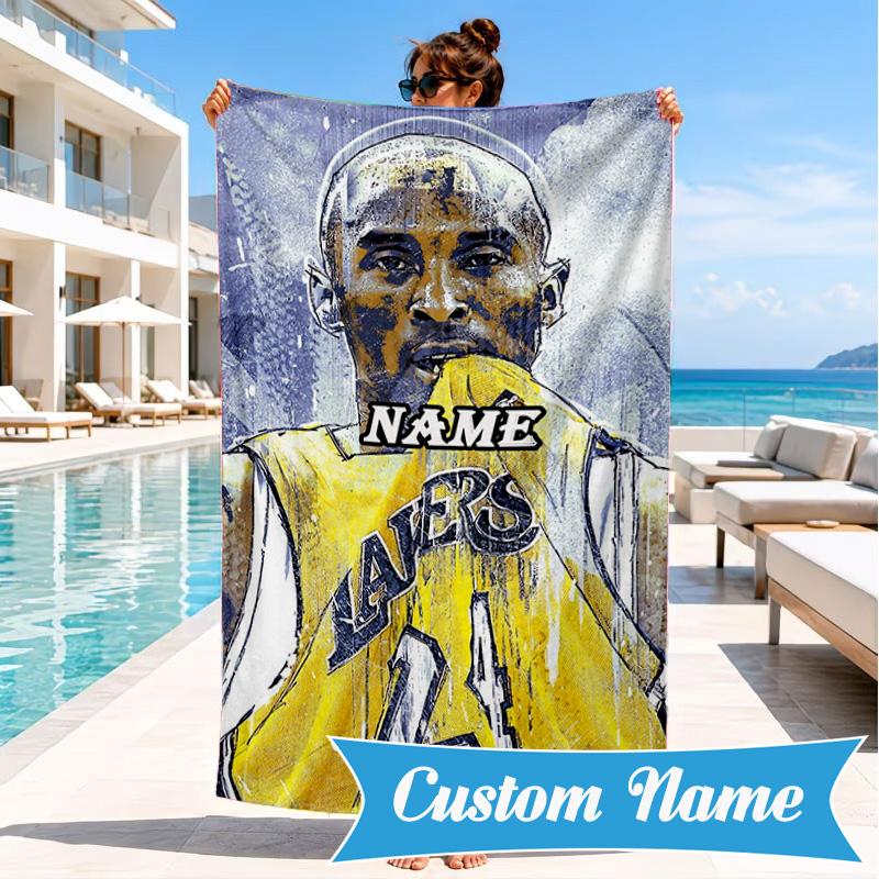 Custom Name Kobe Bryant's Legacy Numbers Beach Towel Microfiber Beach Towel, Lightweight and Quick-Dry, for Summer Travel, Swimming Pool Gift