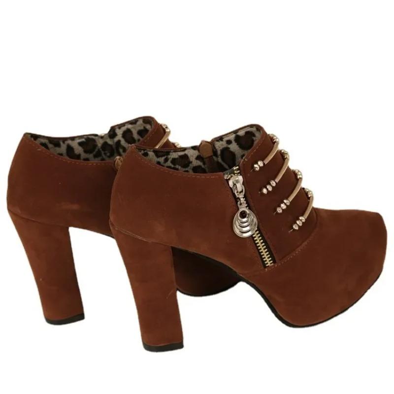 Модные женские ботильоны на осень-зиму, водонепроницаемые, на платформе, на толстом каблуке, короткие ботинки из бархатной ткани, с круглым носком, на молнии сбоку, на высоком каблуке