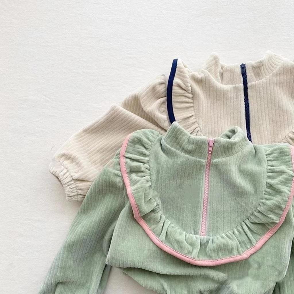 Комплект одежды для девочки весна-осень, вельветовый костюм для девочки, свитер и брюки, небольшой комплект из двух предметов для девочки с ароматом