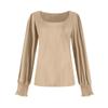 Women's Fashion Casual Square Neck Slim Bubble Long Sleeve Solid Color Top