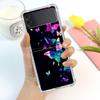 Beauty Pink Butterfly Luxury Case For Samsung Galaxy Z Flip 3 4 5g Funda Z Flip3 Clear Pc Hard Shockproof Back Phone Coque Shell