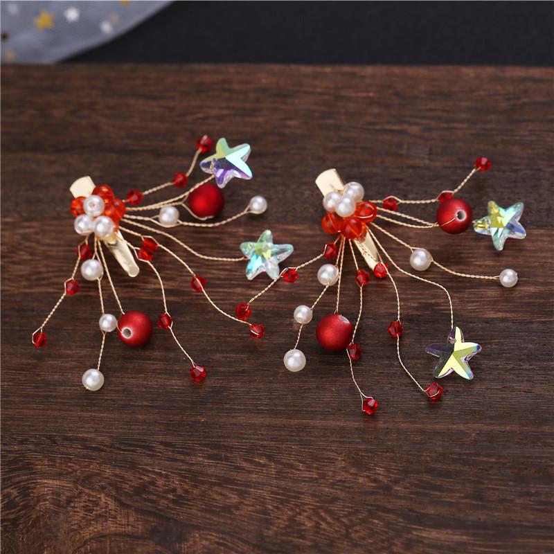 Red Little Star Hair Clips Accessories Girls Formal Dress Bridal Wedding Headwear Side Clip