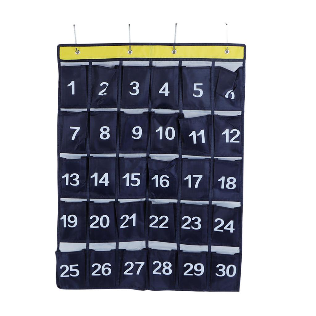 30 Pockets Wall Hanging Storage Bag Phone Holder Hanging Organizer with Numbers Navy Blue