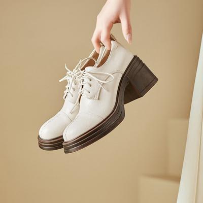 Новые повседневные женские туфли на высоком каблуке на шнуровке, женская модная одинарная обувь, носок круглой формы, квадратный каблук, резиновая подошва, низкие туфли на все сезоны