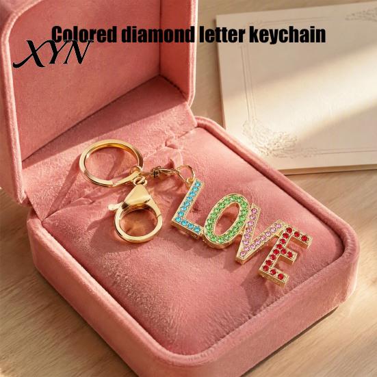 Брелок для ключей с буквой из страз, Брелок Love со стразами, Подвеска-кольцо для ключей автомобиля из цинкового сплава, Украшение-брелок для рюкзака, сумки, кошелька, Декоративный держатель