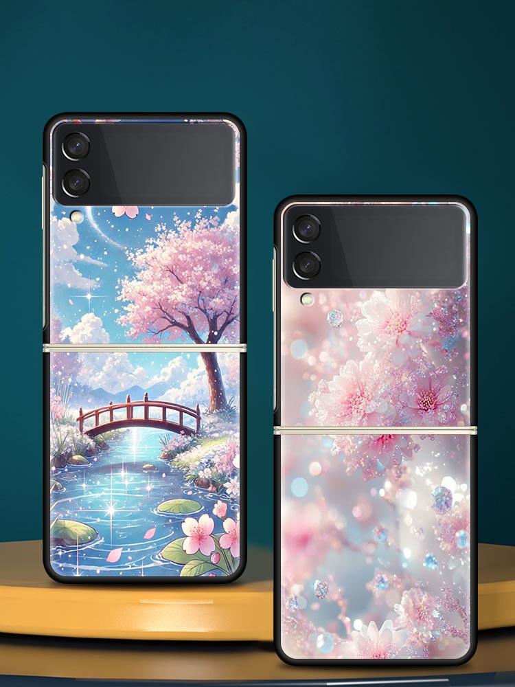 Корейский Цветочный Жесткий ПК Чехол для Телефона Для Samsung Galaxy Z Flip 7 6 5 4 Черный Чехол Для Galaxy Z Flip 3 Складной Корпус Fundas Capas