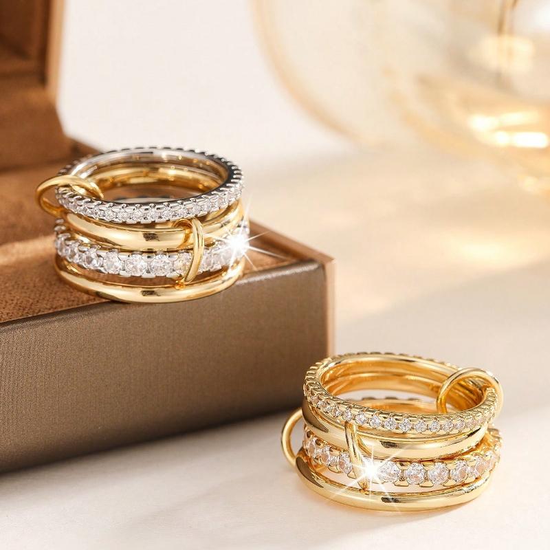 4pcs Glamorous Personalized Cubic Zirconia Multi-Layer Adjustable Copper Alloy Colorful Rings