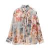 Women's Retro Chic Floral Bowknot Shirt - European & American Style
