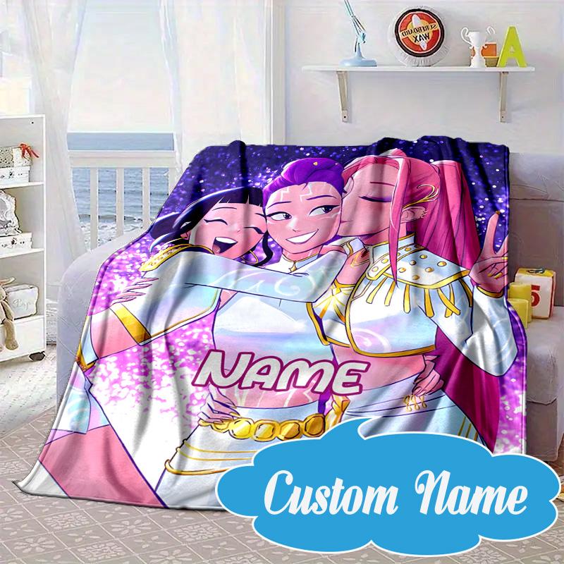 Custom Name KPop Cartoon Blanket bed sofa Blanket Flannel Blanket for Camping, Hiking, Picnic Essentials,gift for Fan family