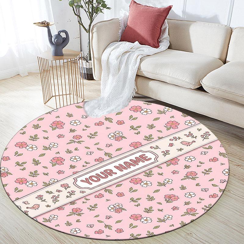 Custom Name,Pastel Banner Doodle Art pattern round rug,Carpet Rug for Living Room Bedroom Playroom ,Non-slip Floor Mat,Holiday Gifts and Birthday Gift