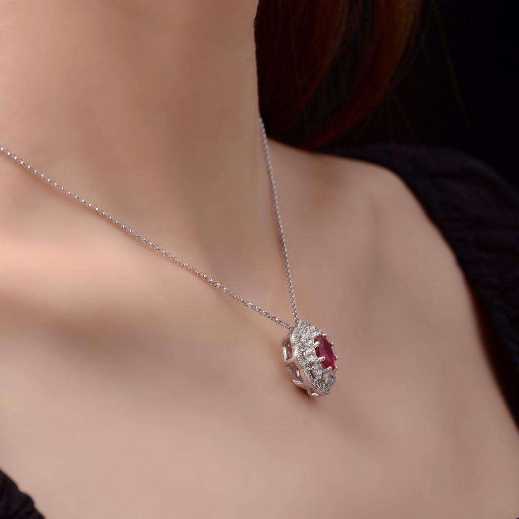 Gica Gema Ожерелья с подвеской из рубина, стерлинговое серебро 925 пробы, цветок, 1,3 карата, красный драгоценный камень, романтические ювелирные изделия, подарки для свадебной вечеринки, новый тренд