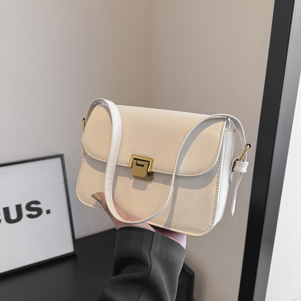 Portable Vintage Buckle Shoulder Bag Solid Color PU Leather Small Square Bag Cuasal Leisure Women's Armpit Bag Daily