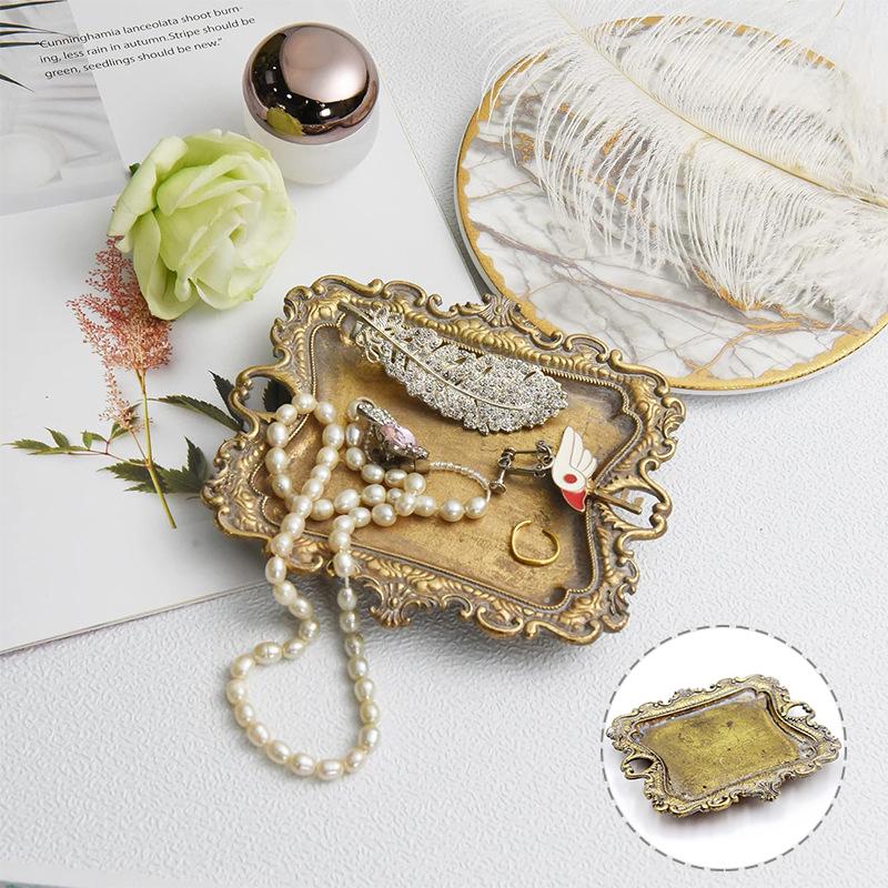 1 шт., тарелка для колец, винтажная безделушка, украшение для дома, небольшой поднос для украшений, антикварный поднос для сережек, ожерелий, помолвка, свадьба, деревенский стиль