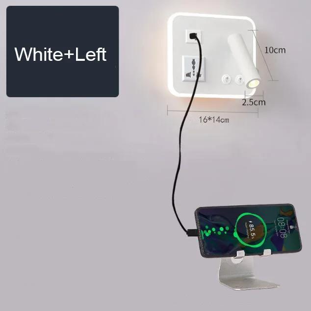 Светодиодные настенные лампы для сотовых телефонов с беспроводной зарядкой и USB-портом, скандинавские прикроватные светильники для спальни, вращающиеся с выключателем, лампа для чтения