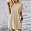 Женское платье с круглым вырезом, короткими рукавами, боковыми карманами, свободное однотонное платье длиной выше колена, рукав «летучая мышь»