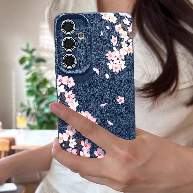Розовые Цветы Персика Цветочный Чехол Для Samsung S26 S25 S24 Ultra S23 S22 S21 FE A15 A16 A17 A26 A35 A36 A37 A54 A55 A56 A57 5G Чехол с Текстурой Кожи