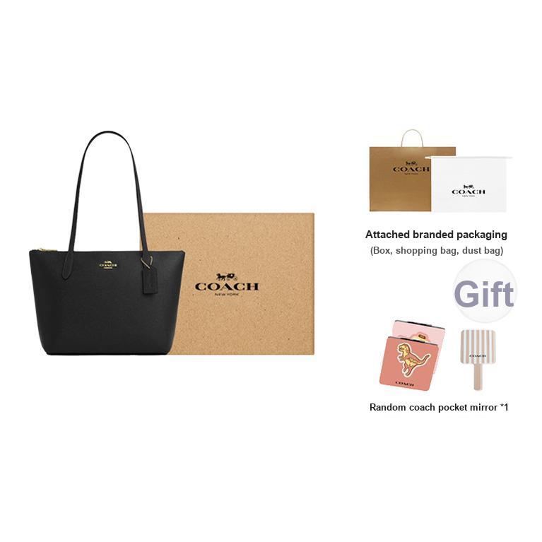 Coach Фиона 24 Золотой Логотип Застежка-молния Переработанная Кожа Сумка-тоут Сумка на плечо Средний Женские сумки Черный CW395-IMBLK